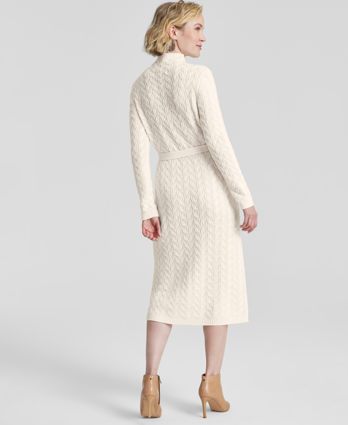 Charter Club Women's Cashmere Cable-Knit Mock Neck Midi Dress, Created for Macy's
