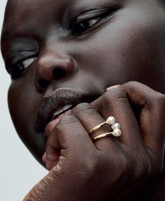 Treated Freshwater Cultured   Pearl Open Ring in 14k Gold-plated