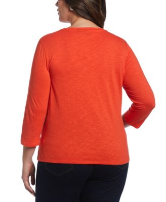 Plus Size Cotton 3/4 Sleeve Henley Top