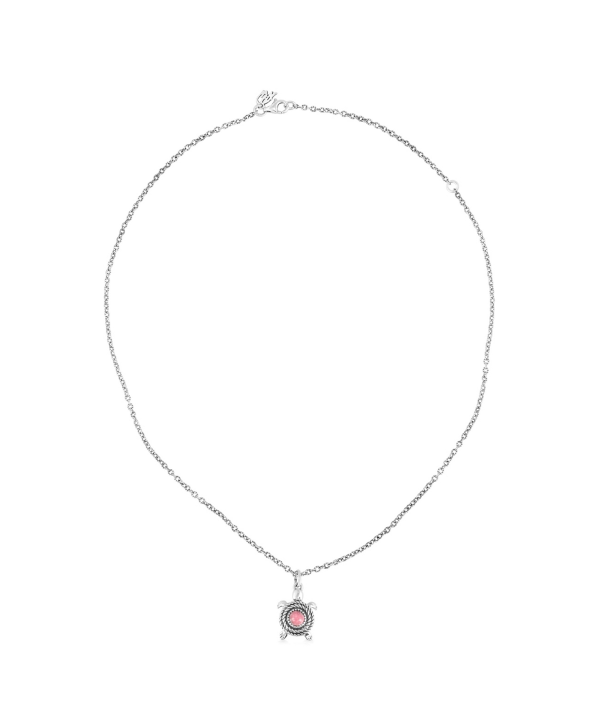 Sterling Silver with Genuine Gemstone Turtle Design Women's Pendant Necklace, 16-19 Inches - Rhodonite
