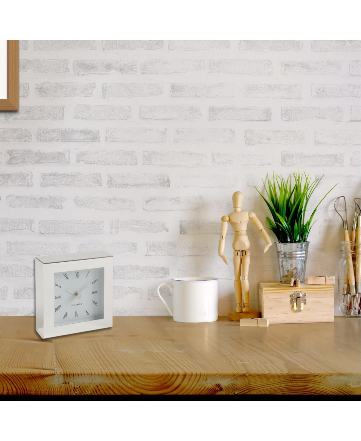 Bey-berk Small Square Plated Clock In Silver