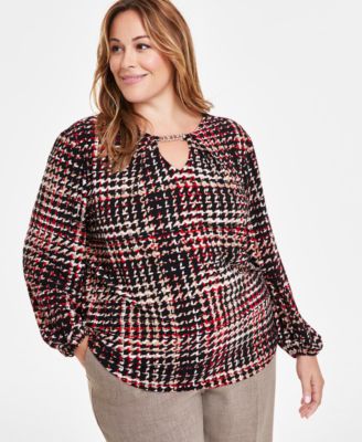 Anne Klein - Plus Size Chain-Neck Blouson Top