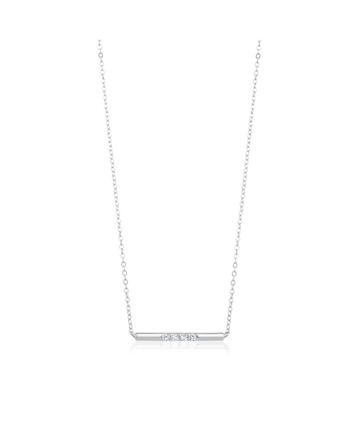 5A Cubic Zirconia Sparkling Gemstones Bar Necklace - Silver
