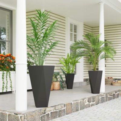Outdoor Planters Set of 3 with Drainage Holes for Flowers and Plants