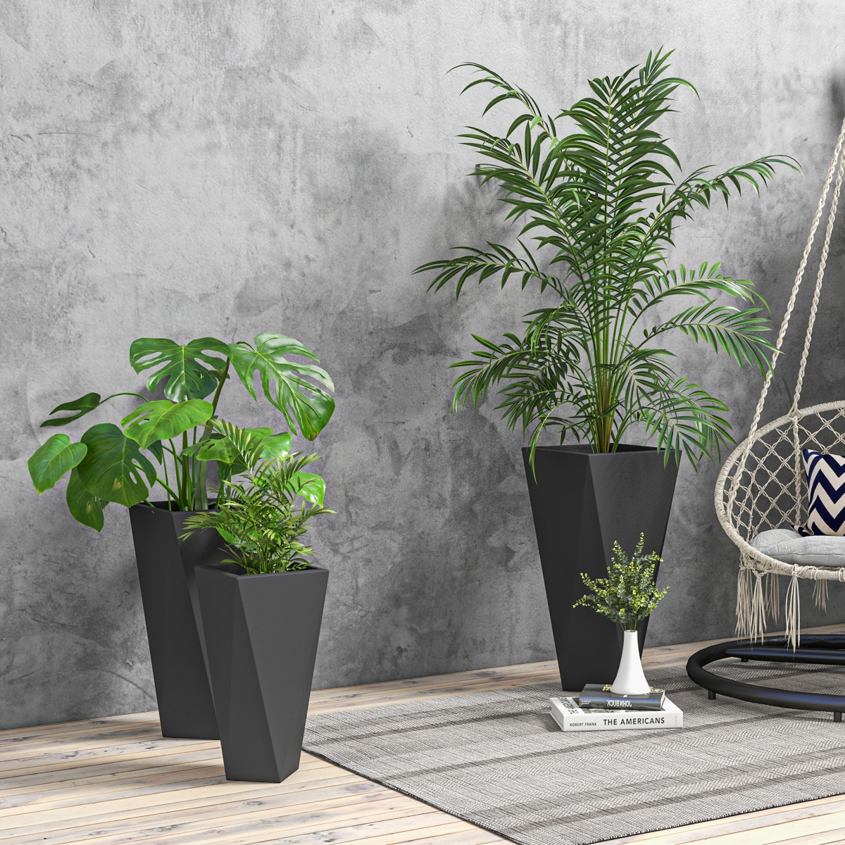 Outsunny Outdoor Planters Set of 3 with Drainage Holes, Flower Pots,