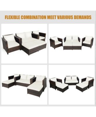 5 Pieces Patio Rattan Furniture Conversation Sets with Removable Cushions