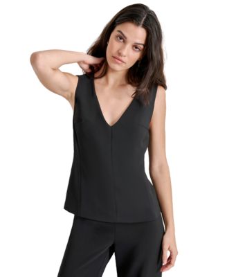 DKNY - Women's V-Neck Zip-Back Sleeveless Topx