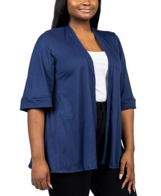 Plus Size Elbow Length Open Front Cardigan Sweater