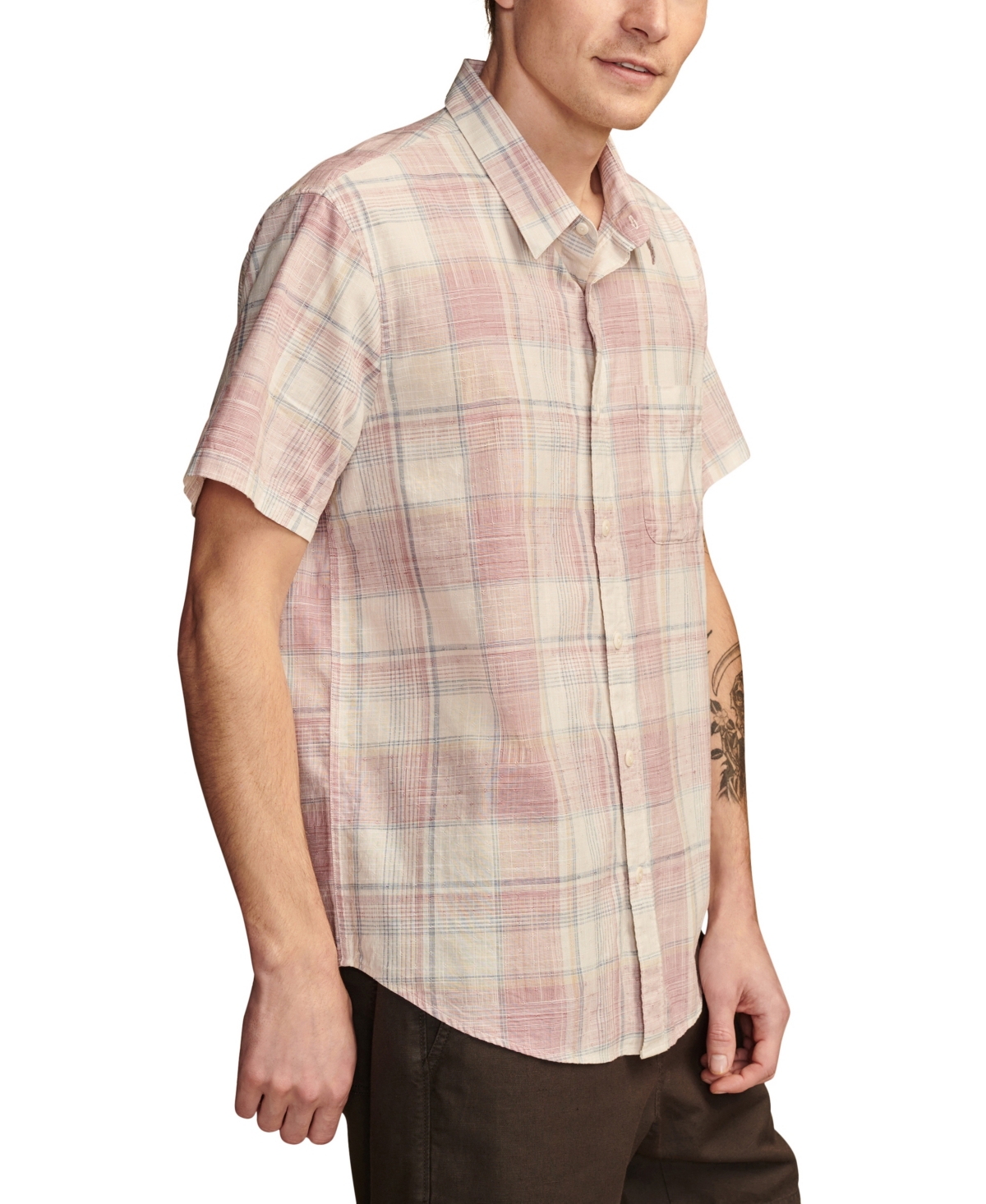 Lucky Brand Men's Plaid San Gabriel Short Sleeve 1 Pocket Shirt In Grey Plaid