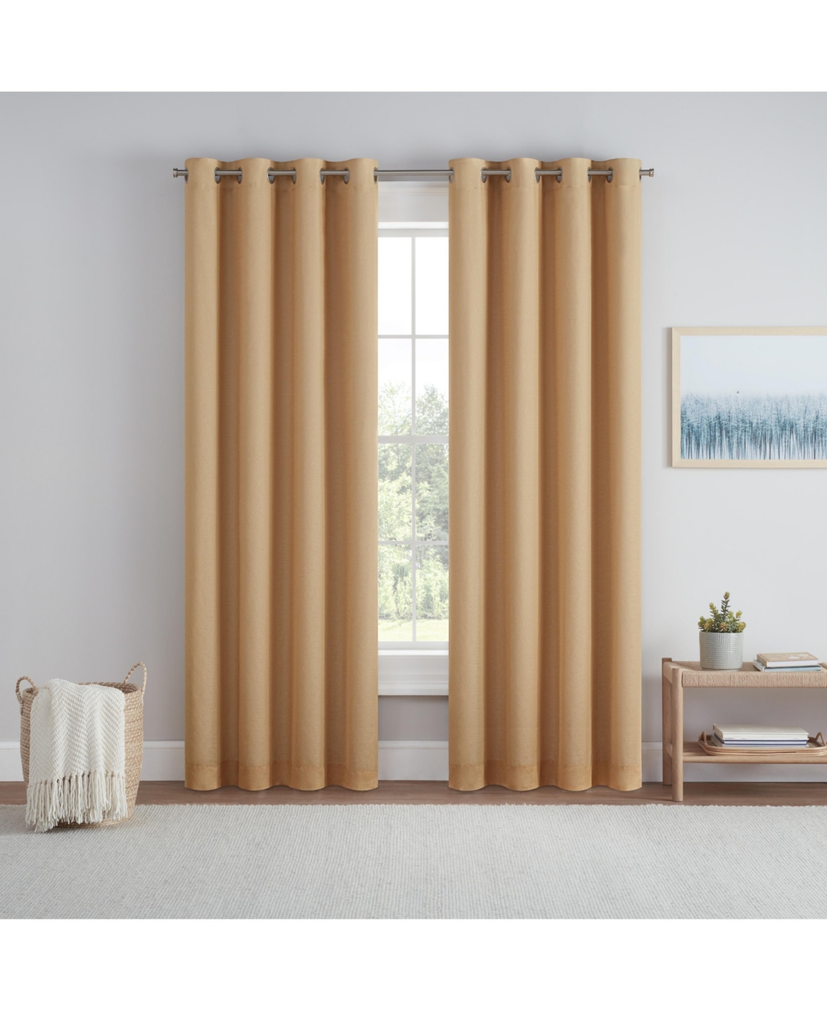 Dutchess 100% Blackout Lined Curtains, Solid Grommet (1 panel), 63" long x 50" wide, Flaxen - Gold