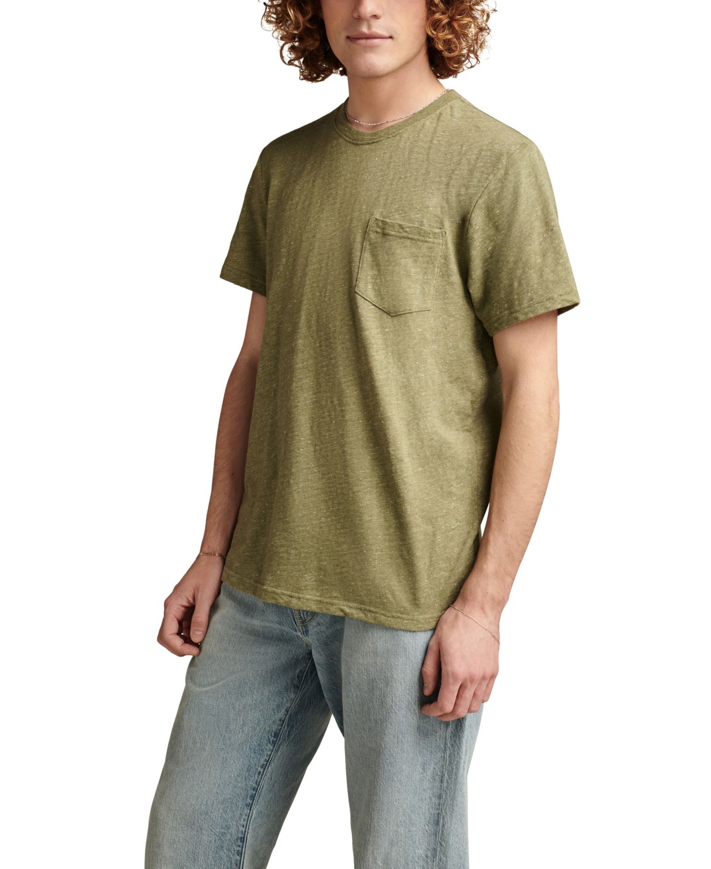 Мужская футболка Lucky Brand Linen Short Sleeve Pocket Crew Neck Tee, цвет: Olivine — фото 3