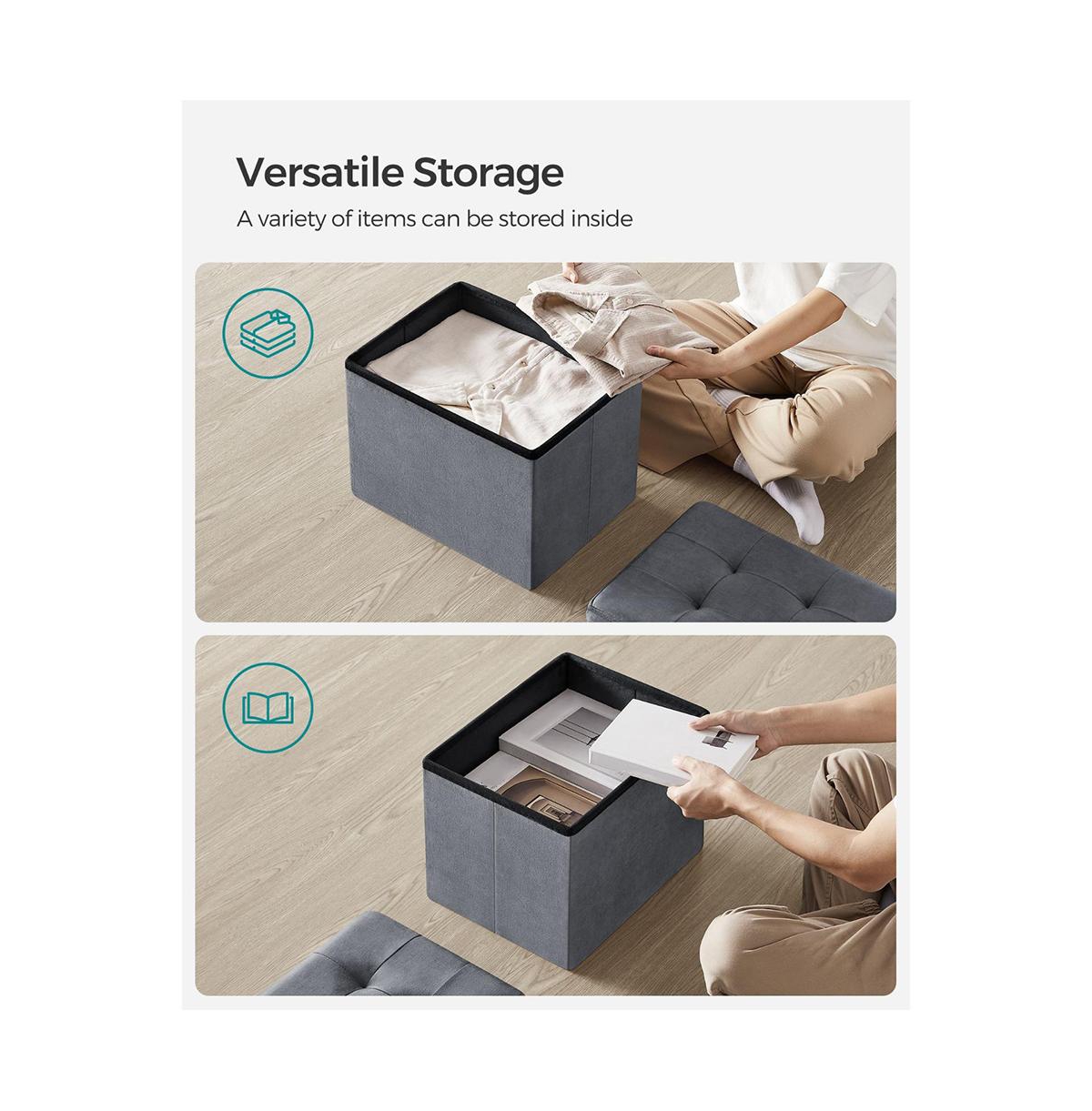 Slickblue Storage Ottoman, Foldable Velvet Storage Box, Storage Chest, Foot Rest, for Living Room, Bedroom