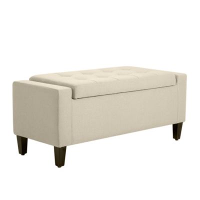 Recgular Tufted Linen Storage Ottoman Bench with Flipping Top