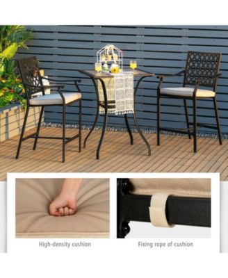 2 Pieces Patiojoy Patio Bar Stool with Height Cushion and Armrest