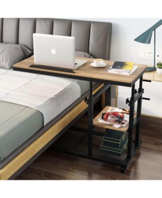 Adjustable C Table with Wheels, Tiltable Laptop Stand & TV Tray with Shelves for Sofa, Bedside, or Couch