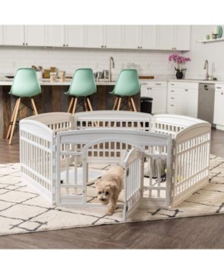 USA 24" Exercise 6-Panel Pet Playpen with Door, Dog Cat Playpen For Puppy Small Dogs Keep Pets Secure Easy Assemble Easy Storing Customizable Non-Skid Rubber Feet, White