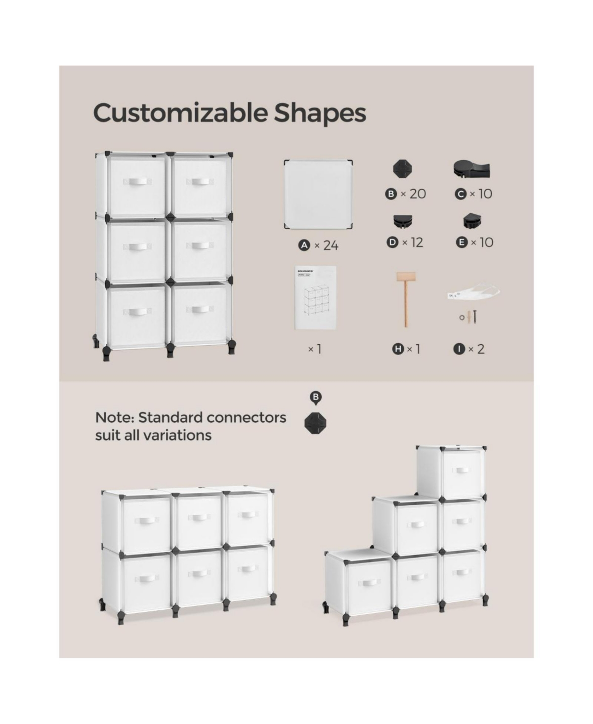Slickblue Cube Storage Organizer with Storage Boxes, Customizable Shape, Bedroom, Living Room-6 Cubes
