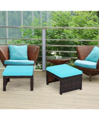 2 Pieces Patio Rattan Ottomans with Soft Cushion for Patio and Garden
