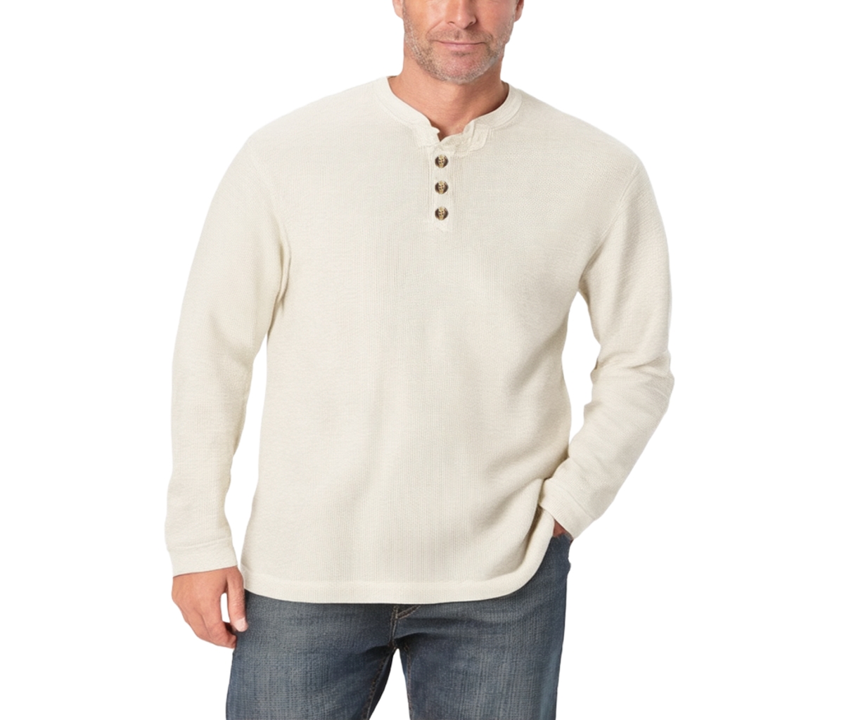 Big & Tall Waffle-Knit Thermal Henley Tee - White
