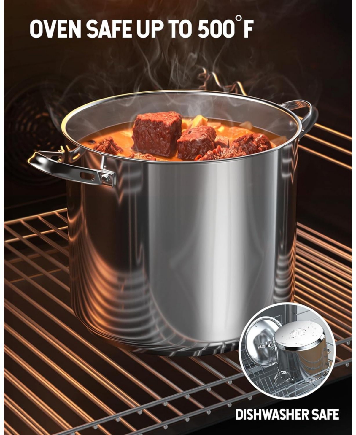 Cooks Standard 20-Quart 18/10 Stainless Steel Classic Deep Cooking Pot Canning Stockpot with Stainless Steel Lid,- Silver