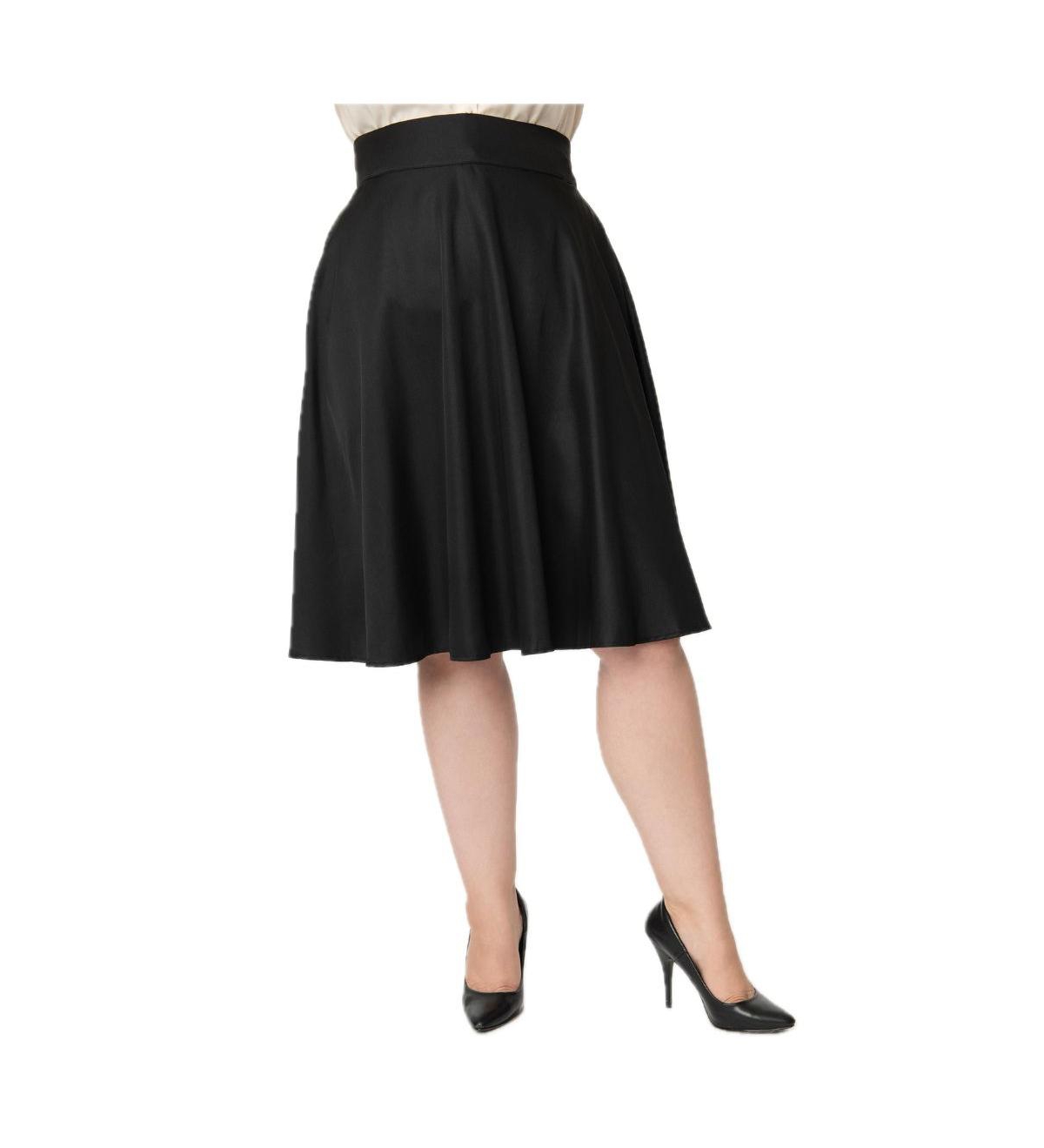 Plus Size Retro Style High Waist Vivien Swing Skirt - Black