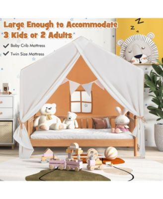 Kid's Play Tent with Washable Cotton Mat and Flag Banner