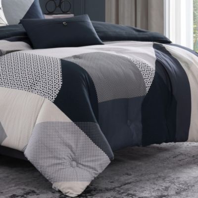 Geo Fusion Bedding 200 Thread Count 100% Cotton Sateen 5 Piece Reversible Queen Comforter Set