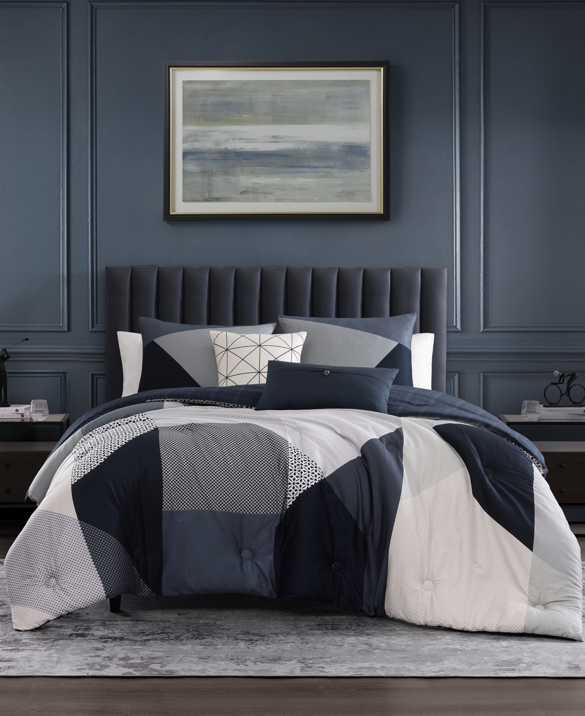 Bebejan Geo Fusion Bedding 200 Thread Count 100% Cotton Sateen 5 Piece Reversible King Comforter Set