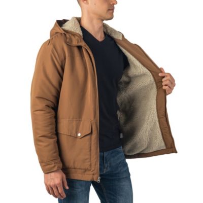 Mens Sherpa Lined Parka Hooded Winter Coat Cargo Utility Jacket
