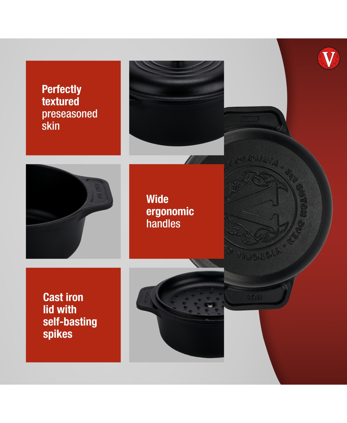 Victoria 2-quart Cast Iron Preseasoned Dutch Oven With Lid And Dual Handles In Black