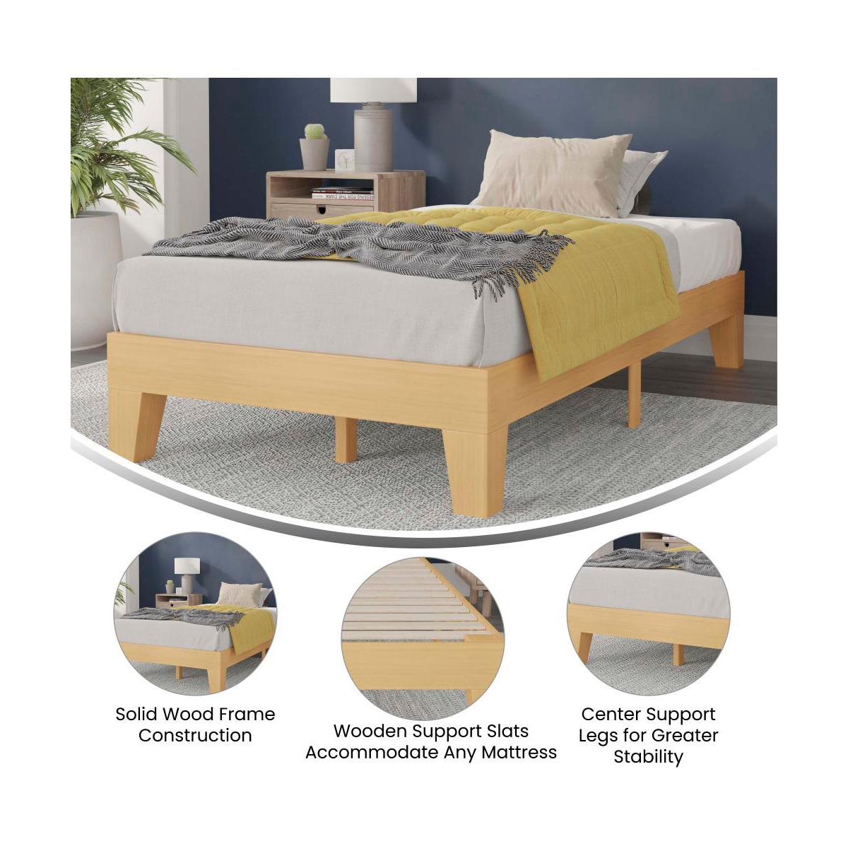 Merrick Lane Eduardo Platform Bed Frame, Solid Wood Frame With Slatted Support