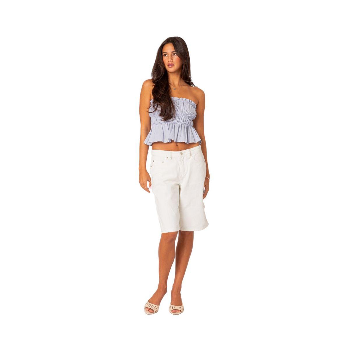 Women's Low Rise Bermuda Denim Carpenter Shorts - White