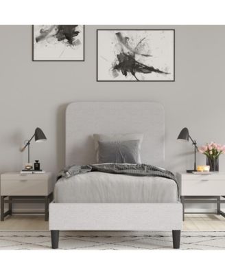 Remi Twin Platform Bed with Headboard - Fabric Upholstered Frame - 14 Wooden Slats - No Box Spring Required