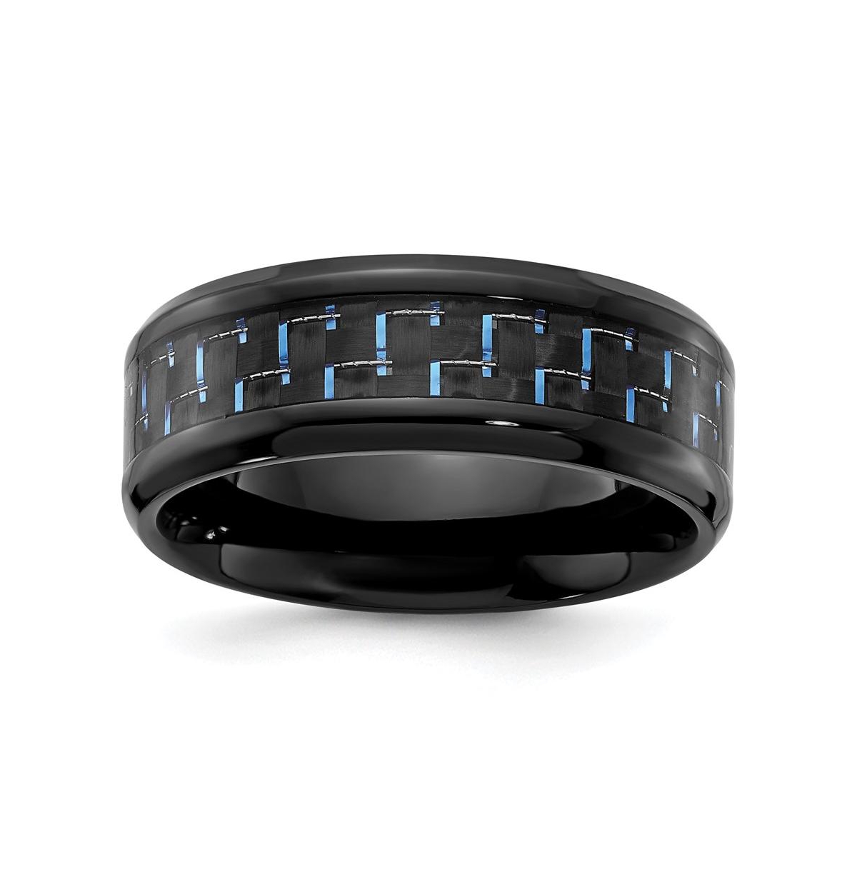 Black Titanium Black and Blue Carbon Fiber Inlay Band Ring - Blue