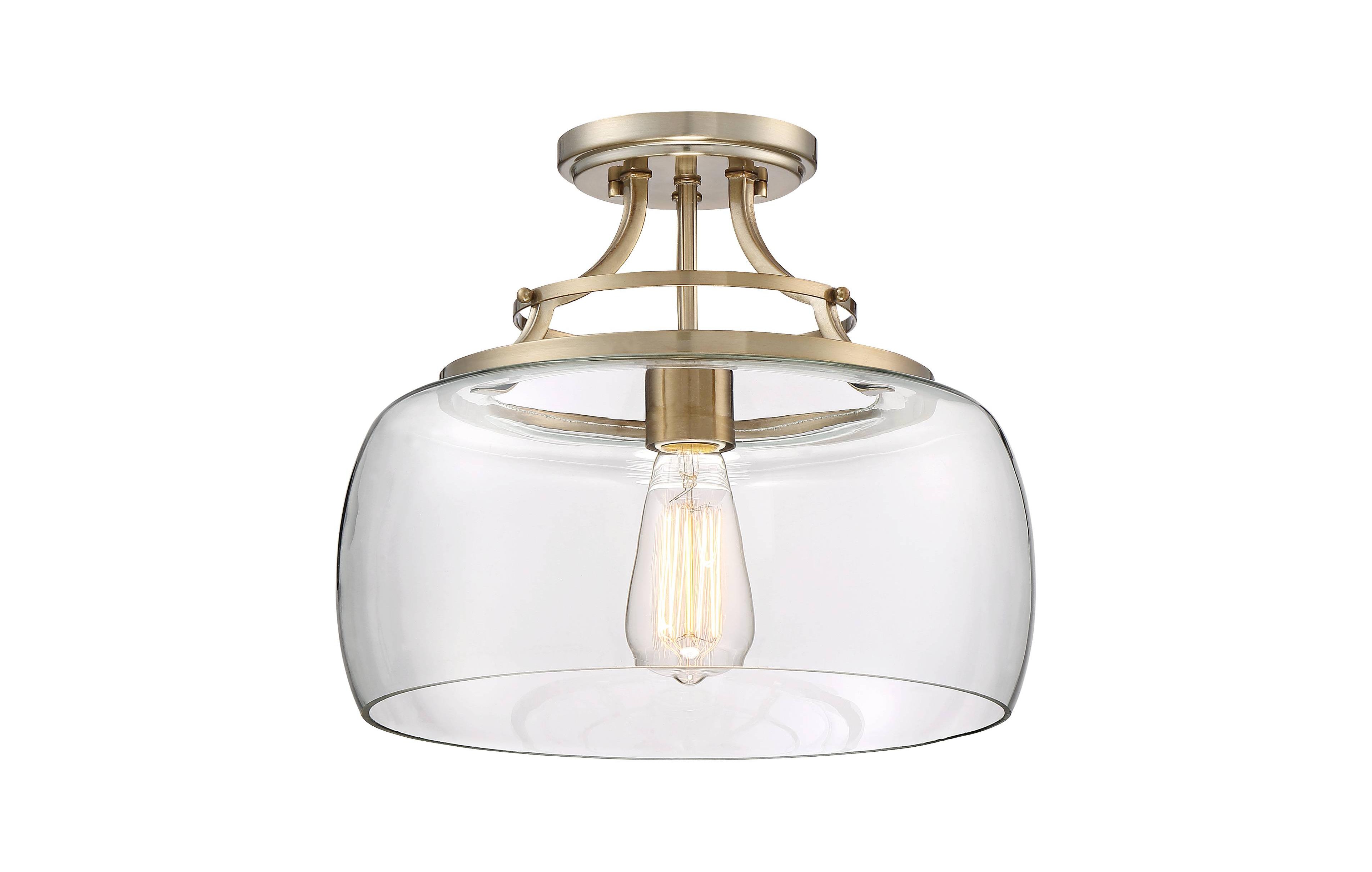 Franklin Iron Works Charleston Rustic Farmhouse Ceiling Light Semi Flush-Mount Fixture 13 1/2" Wide Warm Brass Led Clear Glass Shade for Bedroom Kitch
