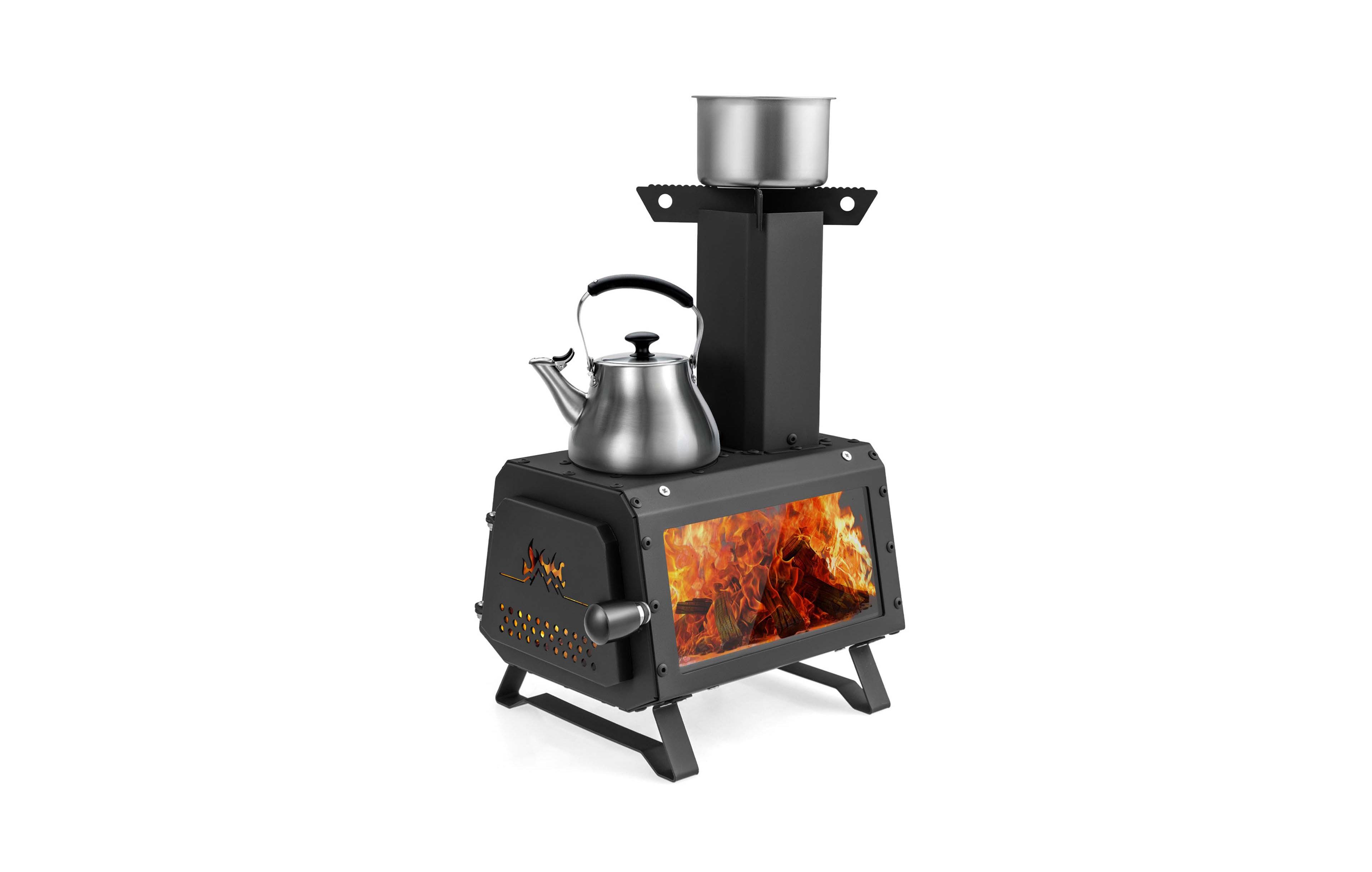Costway Portable Wood Burning Stove Wood Camping Stove Heater with 2 Cooking Positions