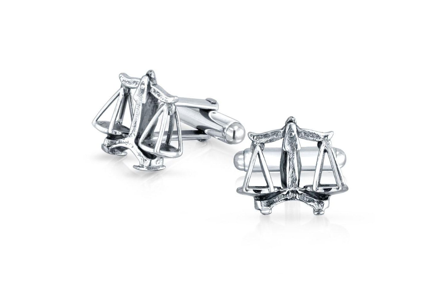 Мужские запонки Bling Jewelry Scales Of Justice Libra Zodiac Cufflinks .925 Sterling Silver Hinge Back, цвет: Серебряный — фото 1