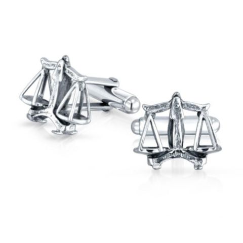 Мужские запонки Bling Jewelry Scales Of Justice Libra Zodiac Cufflinks .925 Sterling Silver Hinge Back, цвет: Серебряный