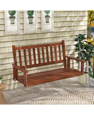 2-Person Wooden Outdoor Porch Swing Heavy Duty Patio Hanging Bench Chair