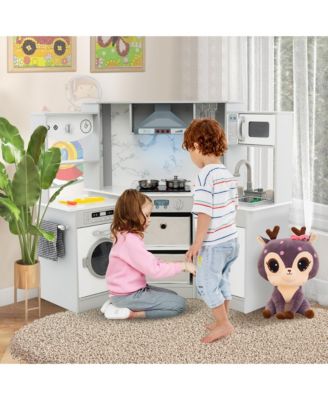 Wooden Kids Play Corner Kitchen with Realistic Lights & Sounds Lighted Range Hood