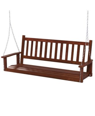3-Person Wooden Outdoor Porch Swing Heavy Duty Patio Hanging Bench Chair