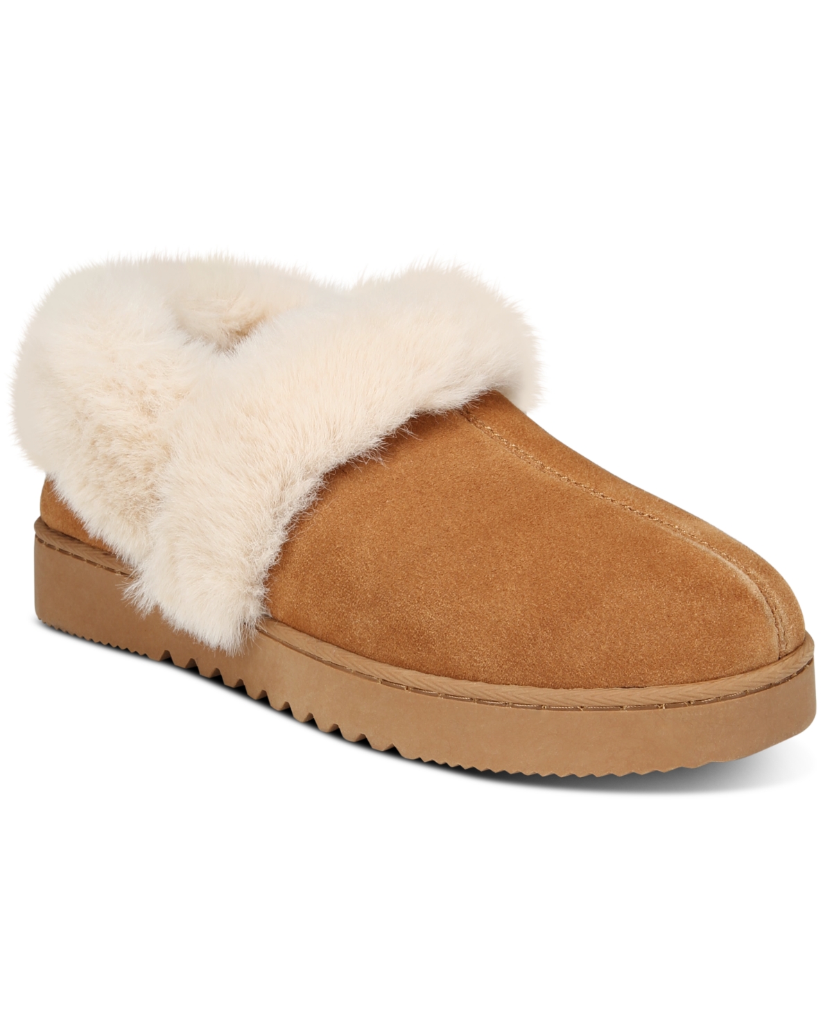 Style & Co Lolaa Womens Faux Fur Suede Loafer Slippers In Chestnut