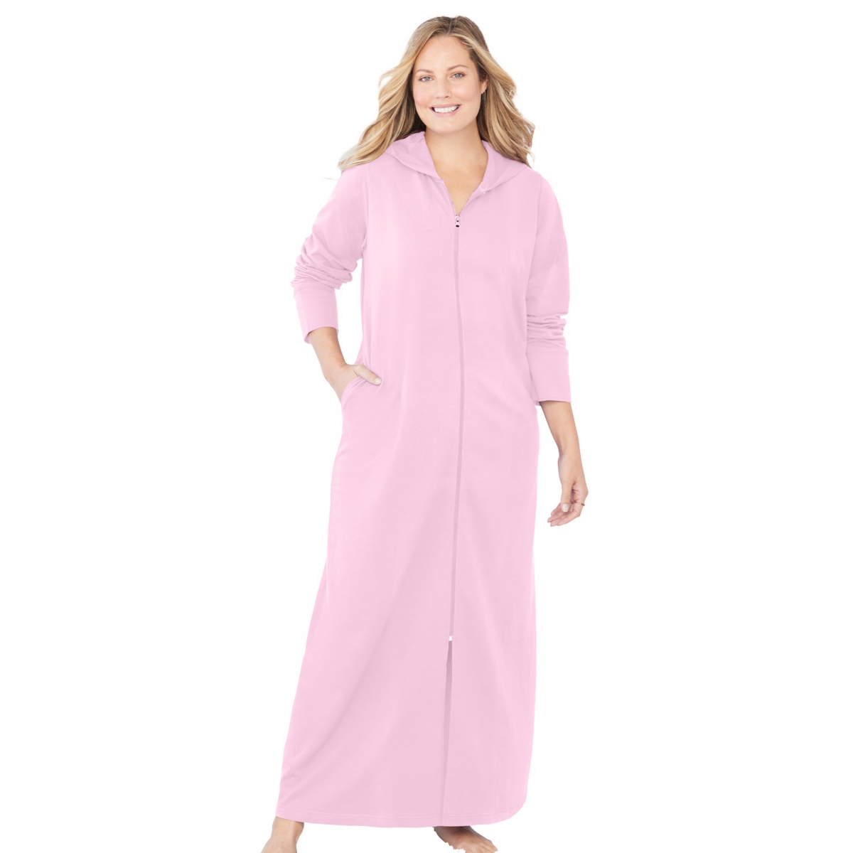 Women's Long Hooded Fleece Sweatshirt Robe - Pink