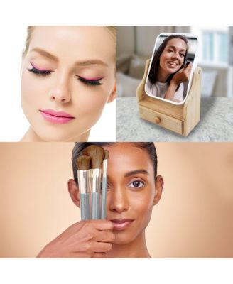 Glamour Essentials Bundle: Studio Makeup Brush Set, False Eyelashes Extensions (3 pairs per pack) and Dual-Sided Vanity Mirror