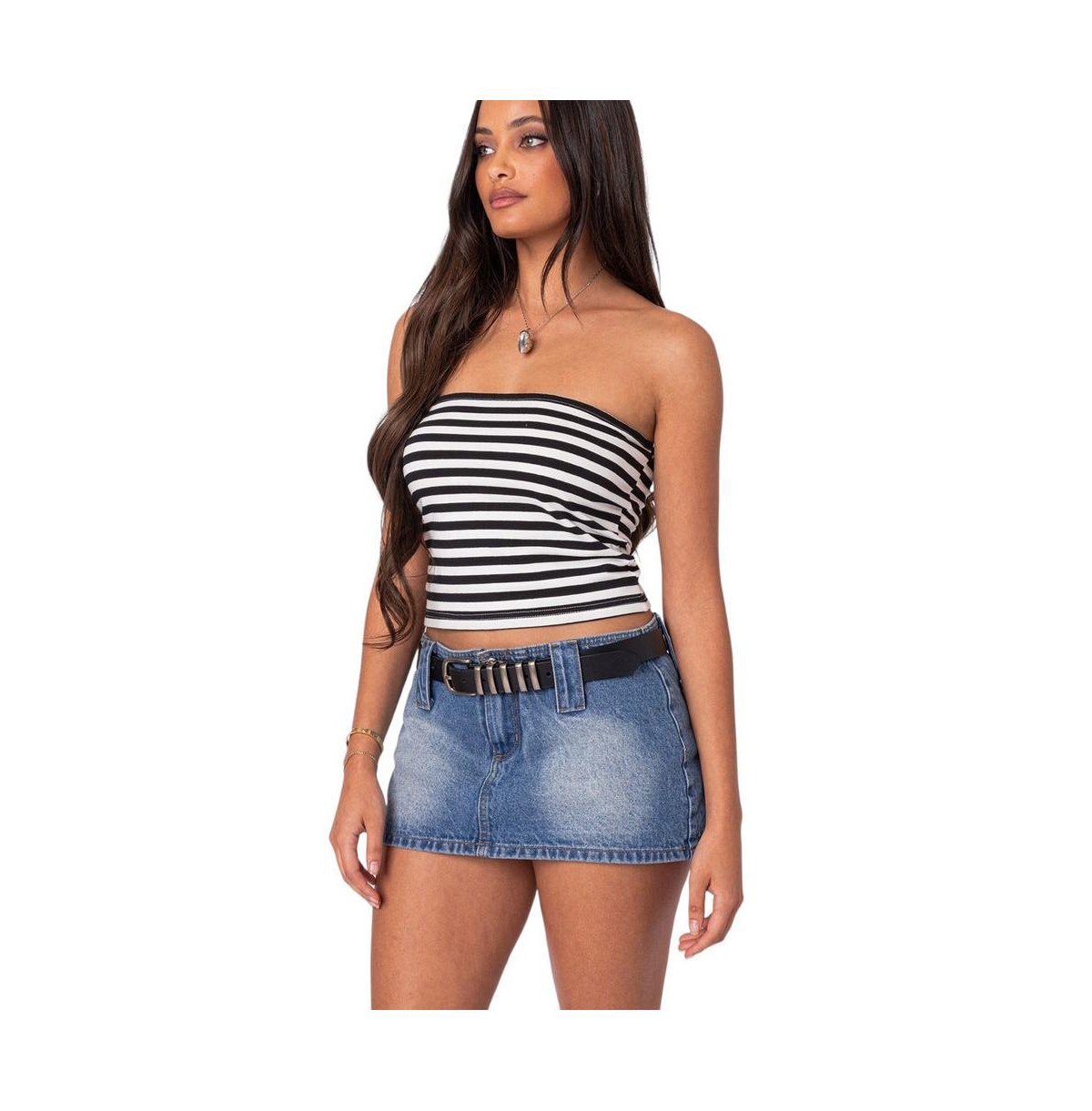 Edikted Women's Alta Striped Tube Top - Black-and-white
