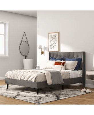 Full Size Upholstered Platform Bed with Button Tufted Headboard-Full Size