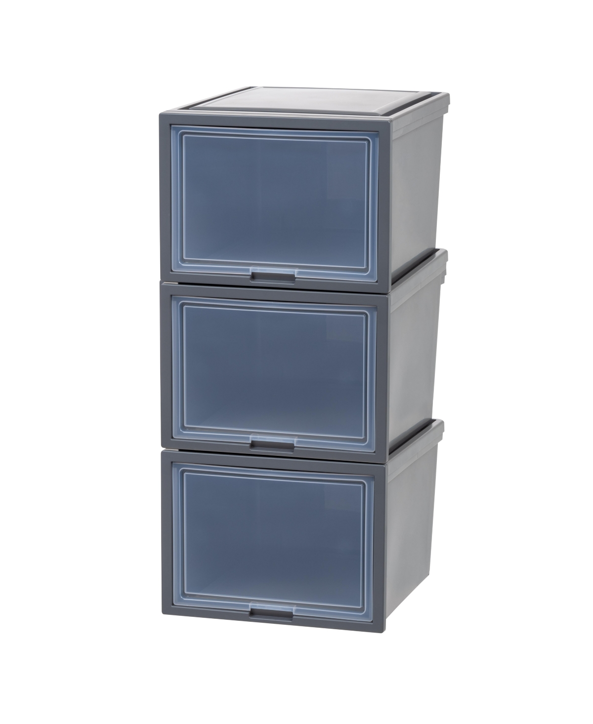 3Pack 42qt Stackable Plastic Dresser Chest with Flip-Up Door, Dark Gray - Open Grey