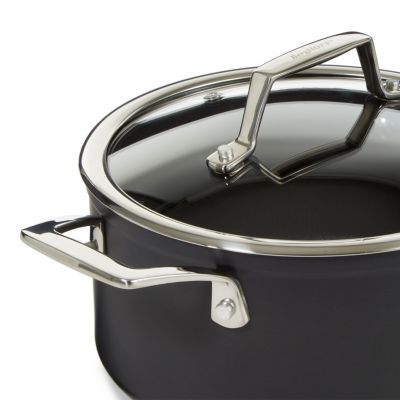 Essentials Non-stick Hard Anodized 10" Stockpot 5.3qt. With Glass Lid, Black