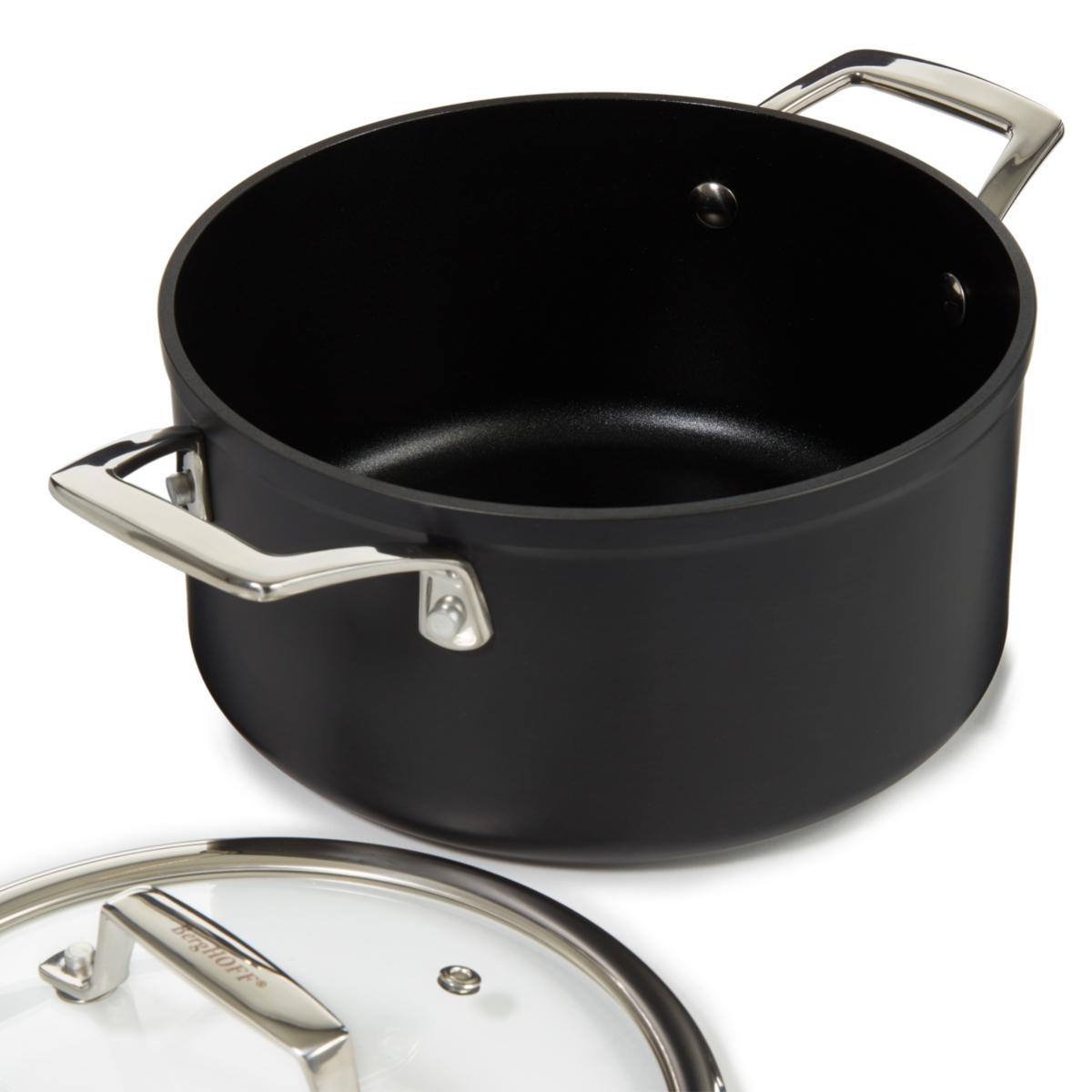 BergHOFF Essentials 4Pc Non-stick Hard Anodized Simmer Set With Glass Lids,- Black