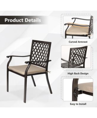 Outdoor Patio Metal Dining Chairs  2-Piece Set with Curved Armrests and Strapped Seat Cushions - Perfect for Patio, Garden, Hallway, or Courtyard Use, Stackable.